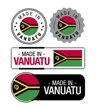 Set of Made in Vanuatu labels, logo, Vanuatu Flag Stock Illustration