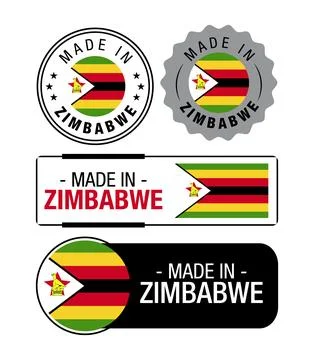 Set of Made in Zimbabwe labels, logo, Zimbabwe Flag, Zimbabwe Product Emblem Stock Illustration