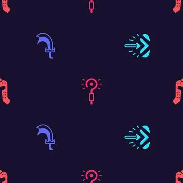Set Magic arrow, Sword for game, wand and Medieval helmet on seamless pattern Stock Illustration