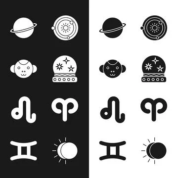 Set Magic ball, Monkey zodiac, Planet Saturn, Solar system, Leo, Aries, Eclipse Illustrazione stock