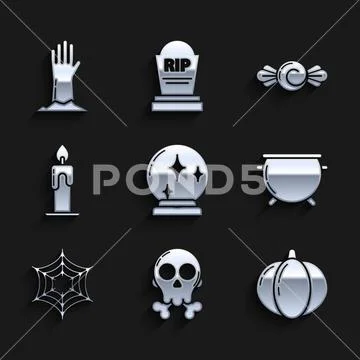 skull crossbones icon vector Halloween logo - Stock