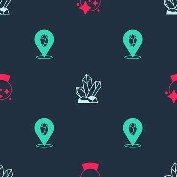 Set Magic ball, stone and  on seamless pattern. Vector Stock Illustration
