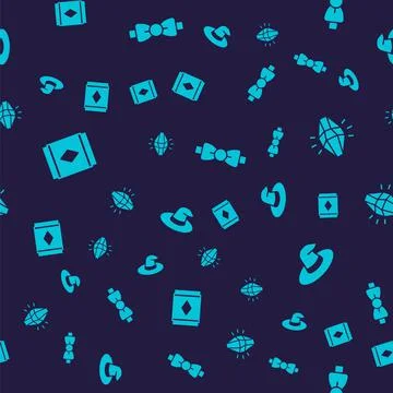 Set Magic carpet, stone, Bow tie and Witch hat on seamless pattern. Vector Stockillustratie