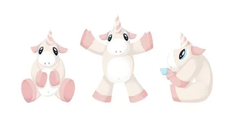 Set of magic fairy unicorn elements, isolated vector objects, flat design Stock Illustration