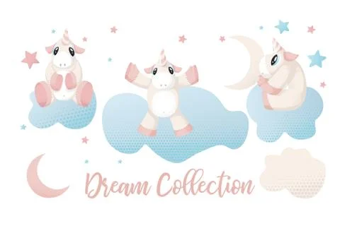 Set of magic fairy unicorn elements, isolated vector objects, flat design Illustrazione stock
