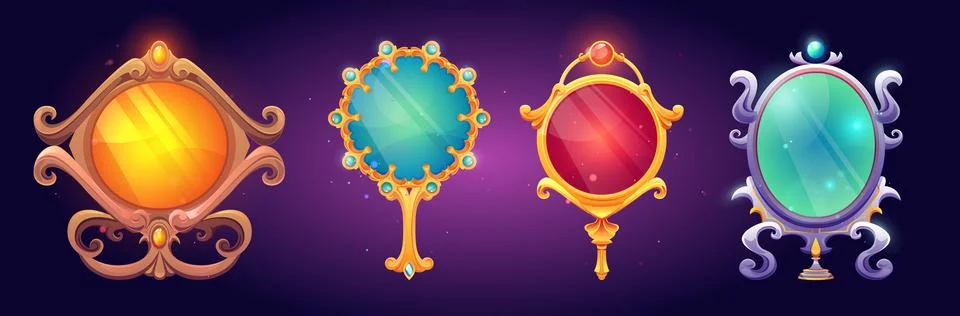 Set of magic game mirrors isolated on background Stock Illustration