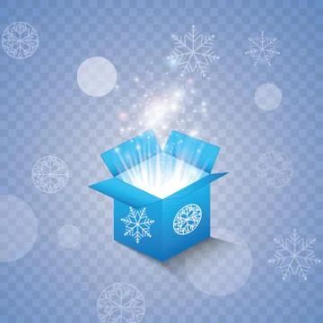 Set of magic gift boxes on a blue background, snow and icicles, magic for Stock Illustration