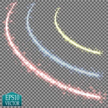 Set of magic glowing spark swirl trail effect isolated on transparent background Illustrazione stock