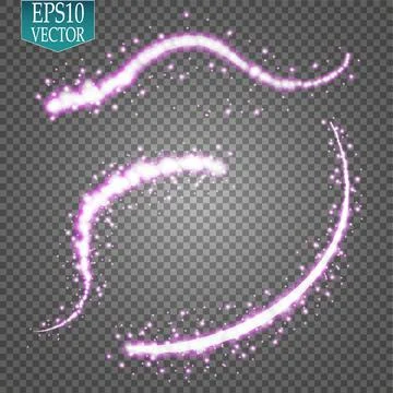 Set of magic glowing spark swirl trail effect isolated on transparent background Stock Illustration