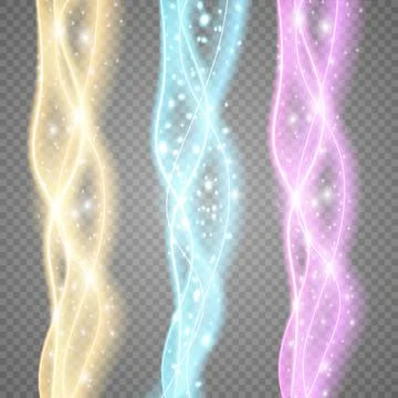 Set of magic glowing spark swirl trail effect isolated on transparent background 库存插图