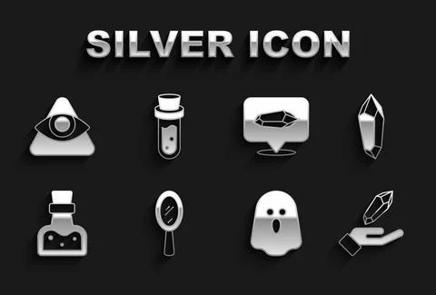 Set Magic hand mirror, stone, Ghost, Bottle with potion, All-seeing eye of God Ilustração Stock