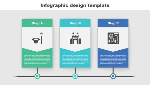 Set Magic hat and wand, Castle and Amusement park map. Business infographic Ilustração Stock