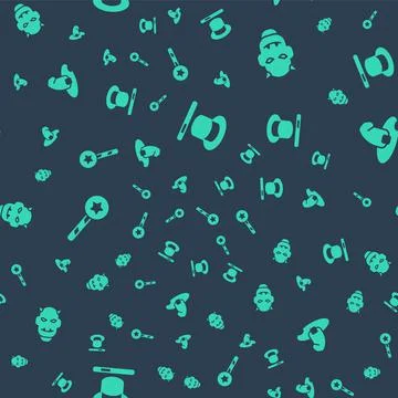 Set Magic hat and wand, Mask of the devil with horns, and Witch on seamless 스톡 일러스트