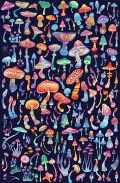 Set of Magic mushrooms of various shape Stock Illustration