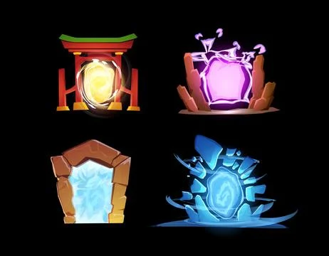 Set of magic portals flat style, vector illustration Stock Illustration