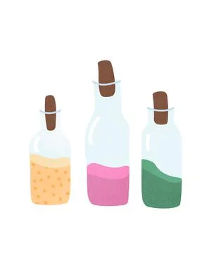 Set of magic potion jars. Hand drawn modern vector illustration isolated on a Stock Illustration