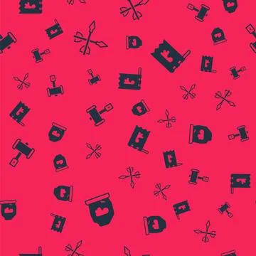 Set Magic rune, Medieval arrows, Battle hammer and Viking flag on seamless Stock Illustration