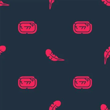 Set Magic runes and Feather pen on seamless pattern. Vector Illustrazione stock