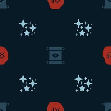 Set Magic runes, scroll and Magical glitter particles on seamless pattern Stock Illustration