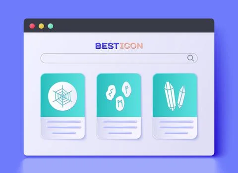 Set Magic runes, Spider web and Magic stone icon. Vector Stock Illustration