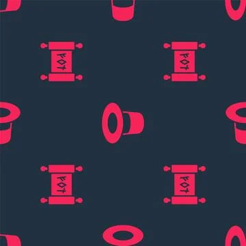 Set Magic scroll and hat on seamless pattern. Vector Stock Illustration