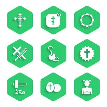 Set Magic staff, Easter egg, Krampus, heck, Christian cross, Crucifixion of J Stock Illustration