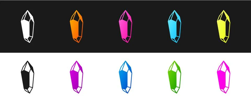 Set Magic stone icon isolated on black and white background. Fantasy crystal Stock Illustration