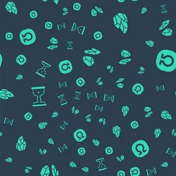 Set Magic stone, , Medieval goblet and Life on seamless pattern. Vector Illustrazione stock