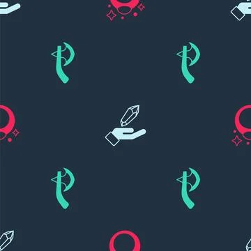 Set Magic stone ring,  and Wooden axe on seamless pattern. Vector Stock Illustration