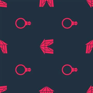 Set Magic stone ring with gem and Circus tent on seamless pattern. Vector Stock Illustration