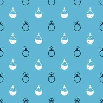 Set Magic stone ring with gem and Bottle with love potion on seamless pattern Stock Illustration