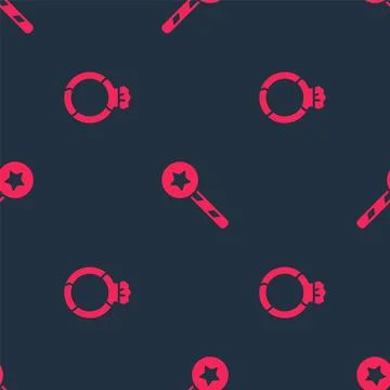 Set Magic stone ring with gem and wand on seamless pattern. Vector Illustrazione stock