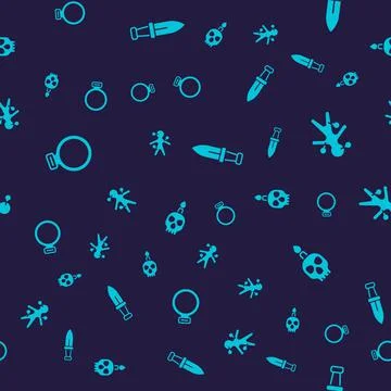 Set Magic stone ring, Voodoo doll, Dagger and Burning candle skull on seamless 스톡 일러스트