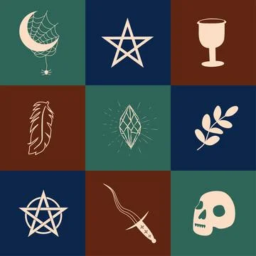 Set of magic symbols, celestial seamless pattern. Astrological, magical and.. 스톡 일러스트
