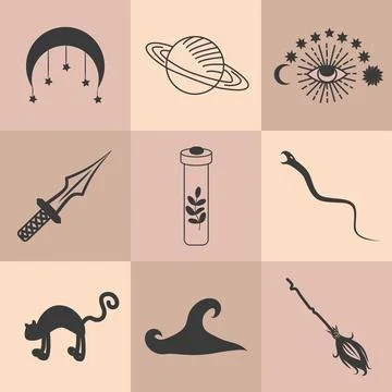 Set of magic symbols, celestial seamless pattern. Astrological, magical and.. Stockillustratie