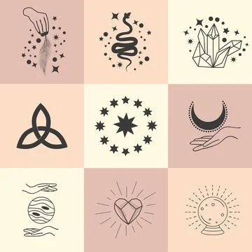 Set of magic symbols, celestial seamless pattern. Astrological, magical and.. Stock Illustration