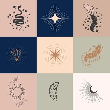 Set of magic symbols, celestial seamless pattern. Astrological, magical and.. イラスト素材
