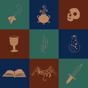 Set of magic symbols, celestial seamless pattern. Astrological, magical and.. Stock Illustration