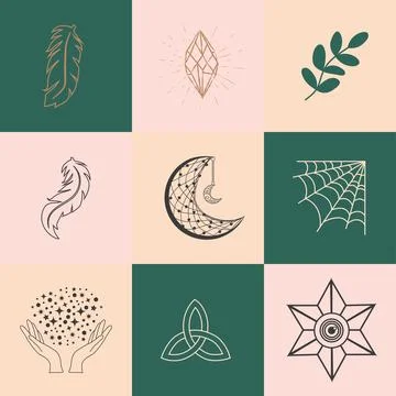 Set of magic symbols, celestial seamless pattern. Astrological, magical and.. Stock Illustration