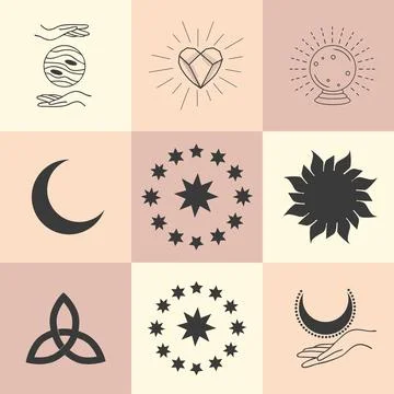 Set of magic symbols, celestial seamless pattern. Astrological, magical and.. Stockillustratie