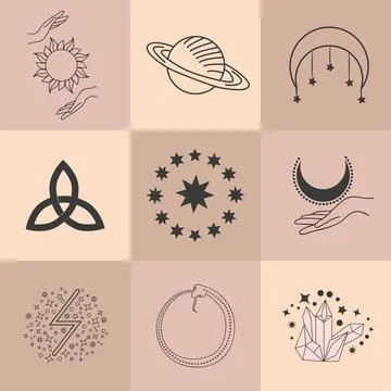 Set of magic symbols, celestial seamless pattern. Astrological, magical and.. Illustrazione stock