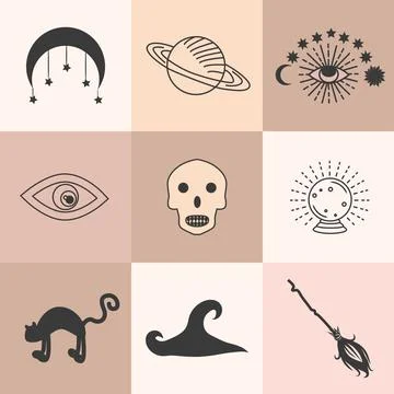 Set of magic symbols, celestial seamless pattern. Astrological, magical and.. Stock Illustration