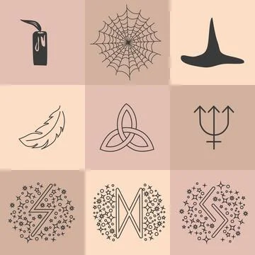 Set of magic symbols, celestial seamless pattern. Astrological, magical and.. Illustrazione stock