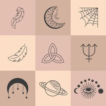 Set of magic symbols, celestial seamless pattern. Astrological, magical and.. Stock Illustration