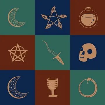 Set of magic symbols, celestial seamless pattern. Astrological, magical and.. 스톡 일러스트
