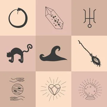 Set of magic symbols, celestial seamless pattern. Astrological, magical and.. Stock Illustration
