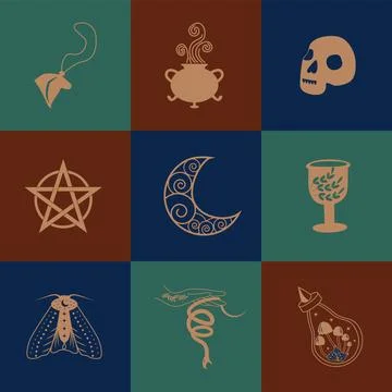 Set of magic symbols, celestial seamless pattern. Astrological, magical and e Stock Illustration