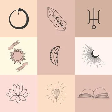 Set of magic symbols, celestial seamless pattern. Astrological, magical and e Stock Illustration