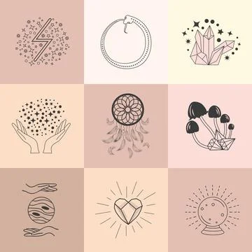 Set of magic symbols, celestial seamless pattern. Astrological, magical and.. Stock Illustration