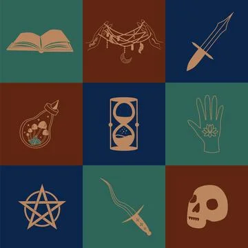 Set of magic symbols, celestial seamless pattern. Astrological, magical and e Stock Illustration